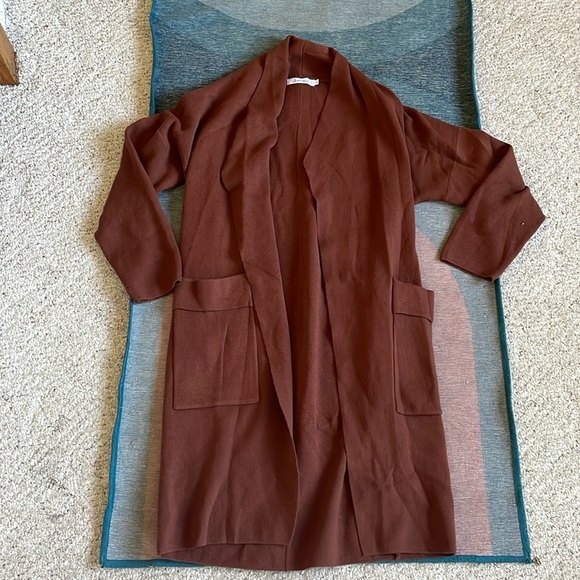 Anrabess Drapy Brown Open Front Chunky Soft Maxi Cardigan - Picture 10 of 14